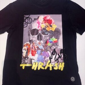 Black Graphic Tee with Artistic Skull Design